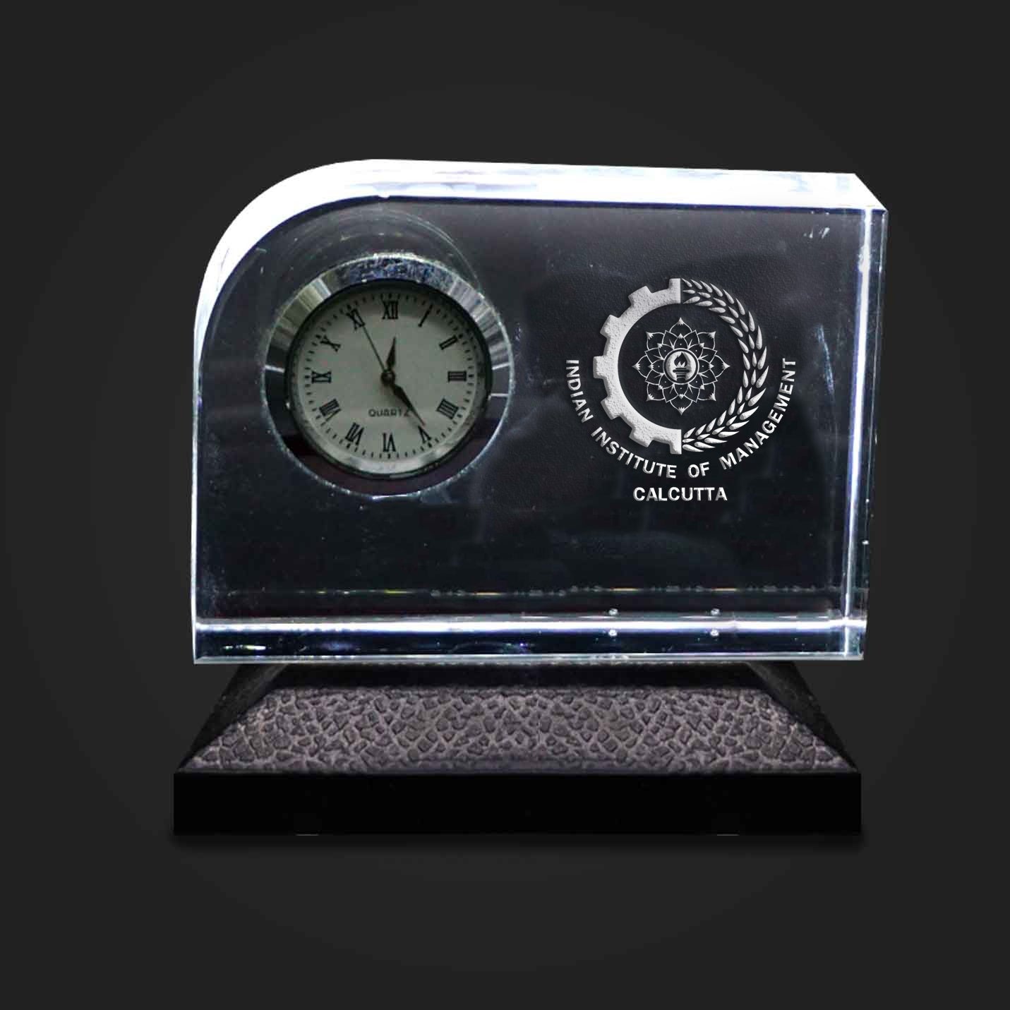 IIMC 3D Crystal Memento with Clock & Logo Branding
