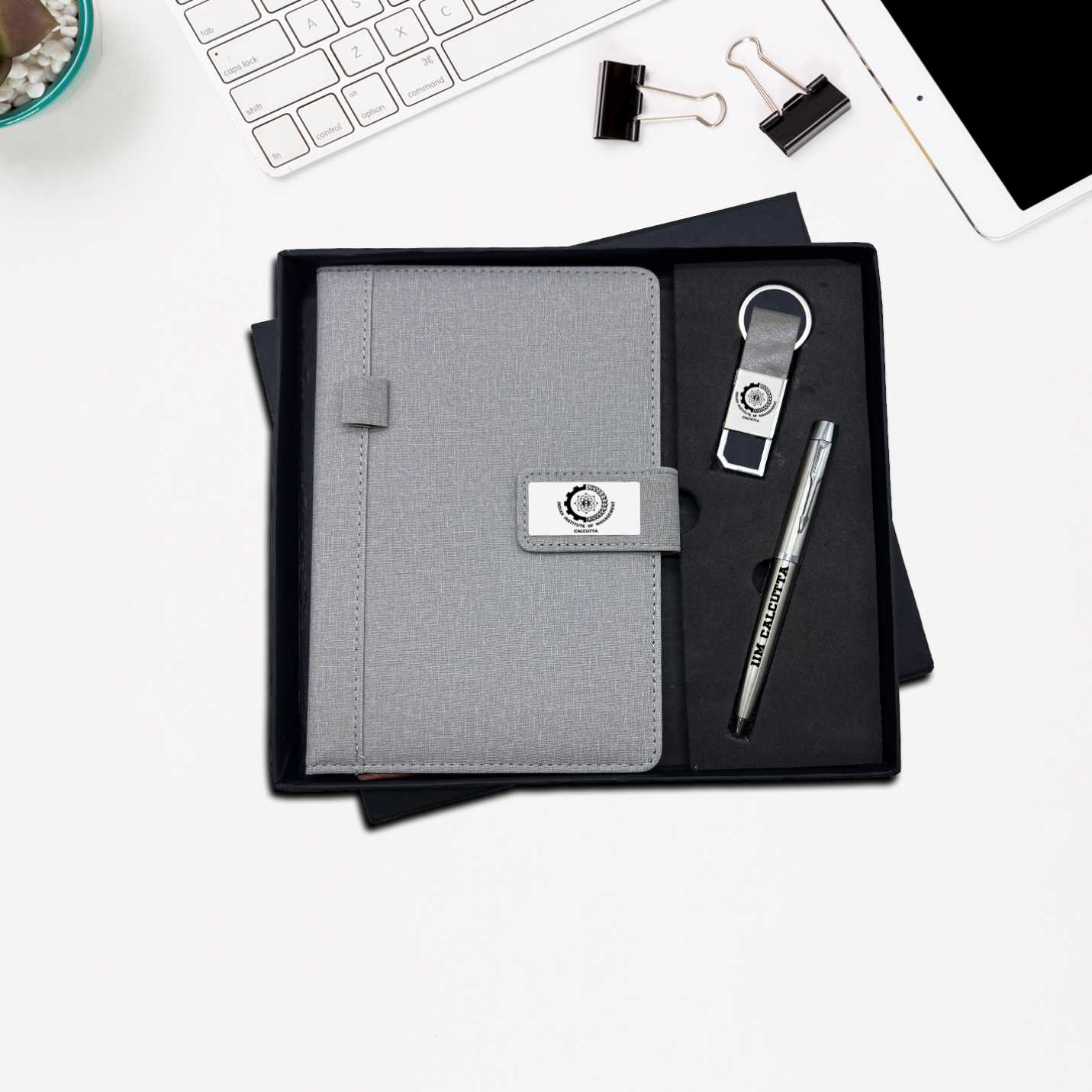 Elegant Combo Pack – Diary, Keychain & IIMC Logo Pen