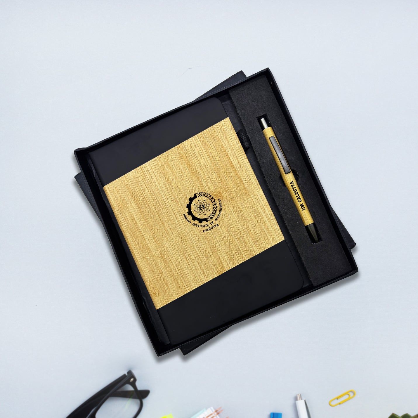 Eco-conscious 2 in 1 IIMC Logo Bamboo Pen & Diary Gift set